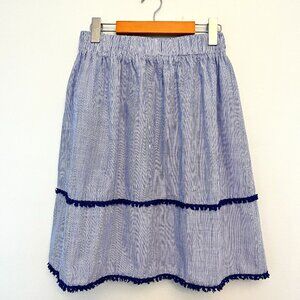 Luna Moon Blue & White Striped Skirt with Crochet Trim, Size Medium